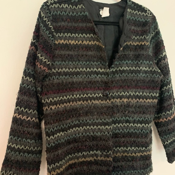 First Option Multicolor Zigzag Knit Sz L Long Sleeve Jacket Cardigan USA 91A261 - Picture 12 of 12